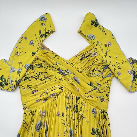 Self Portrait, NWT Yellow Floral Asymmetrical Midi Cocktail Dress, size 6 - Picture 7 of 16